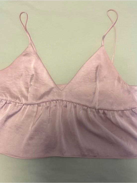 Little Moon Tops - Little Moon Satin Pink Spaghetti Strap Crop Top